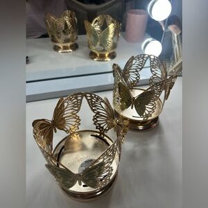Bath & Body Works 3 Wick Gold Butterfly Candle Holders-